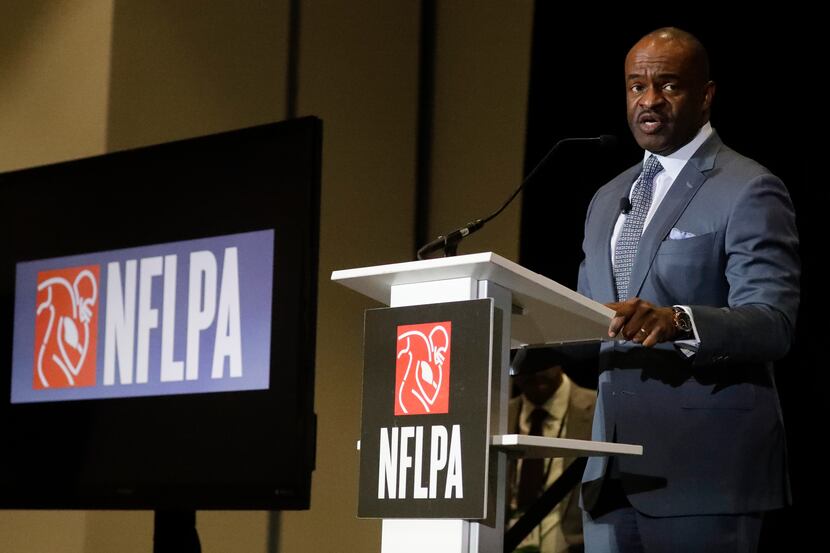Executive director DeMaurice Smith, of the NFL Players Association, speaks at the annual...