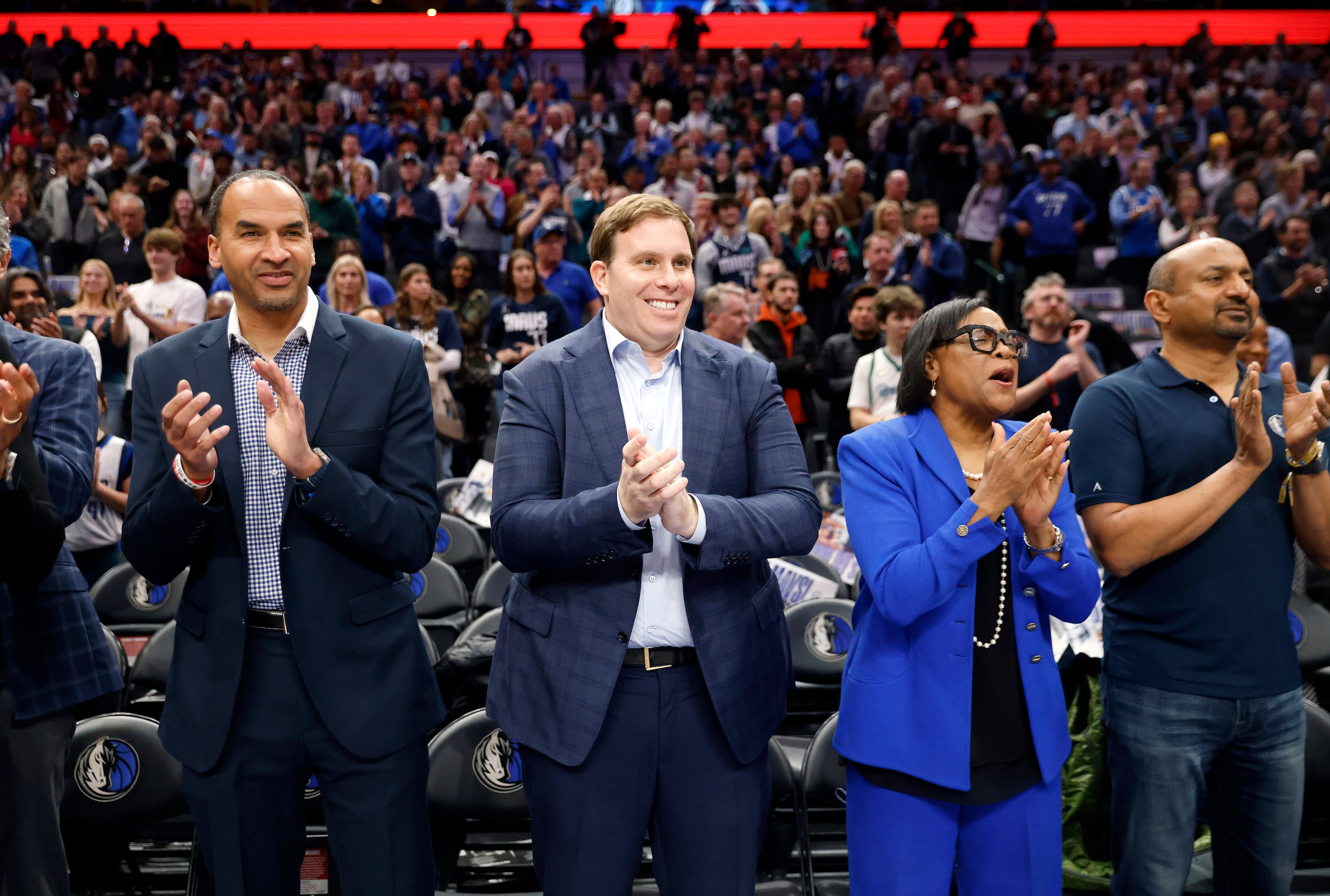 Dallas Mavericks general manager Nico Harrison (left), new governor and majority owner...