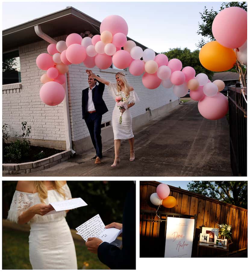 Clockwise from top. After their backyard wedding, Dana Striph and her new husband, Andrew...