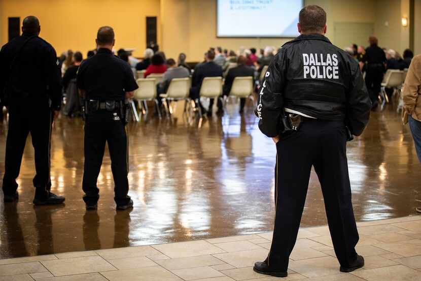 Dallas Police listened to speakers during a Citizens Police Review Board town hall meeting...