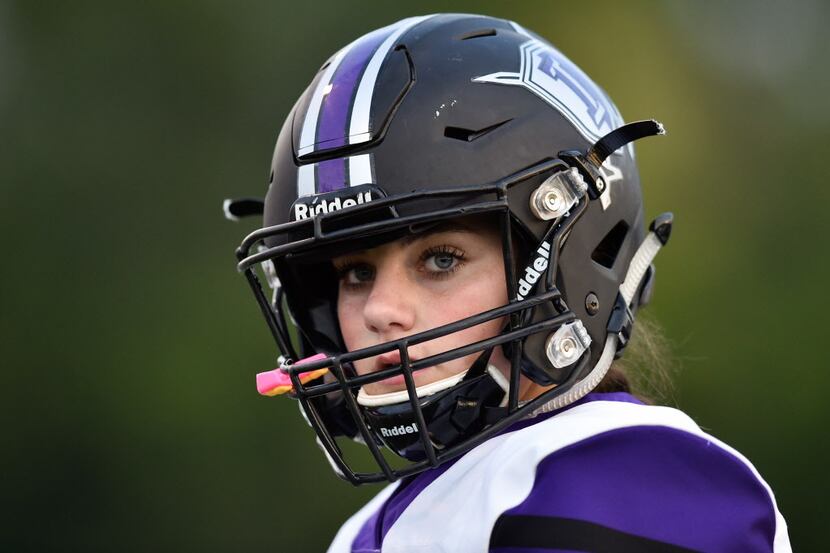 Independence kicker Brooke Cohen (99) watches her team play against opponent, Denton, at...