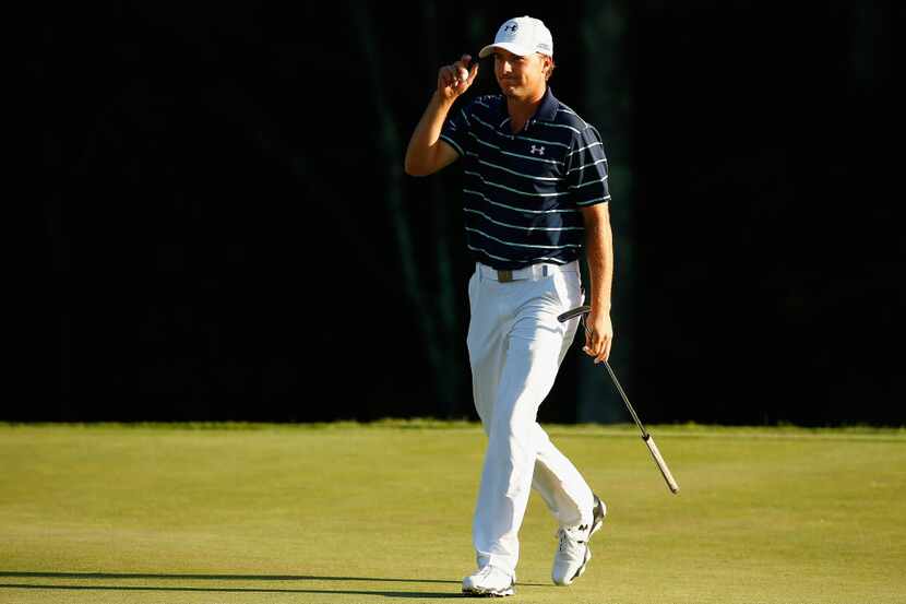 NORTON, MA - AUGUST 30:  Jordan Spieth putts on the 18th hole during the second round of the...