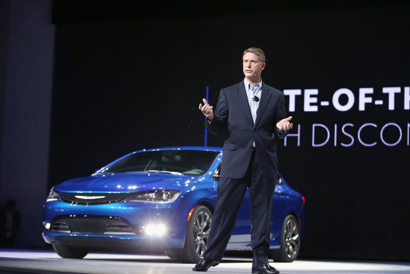 DETROIT, MI - JANUARY 13:  Alistair Gardner, President and CEO of Chrysler Brand, introduces...