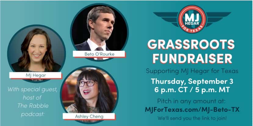 MJ Hegar and Beto O'Rourke paired up for a Sept. 3, 2020, virtual fundraiser to help Hegar...