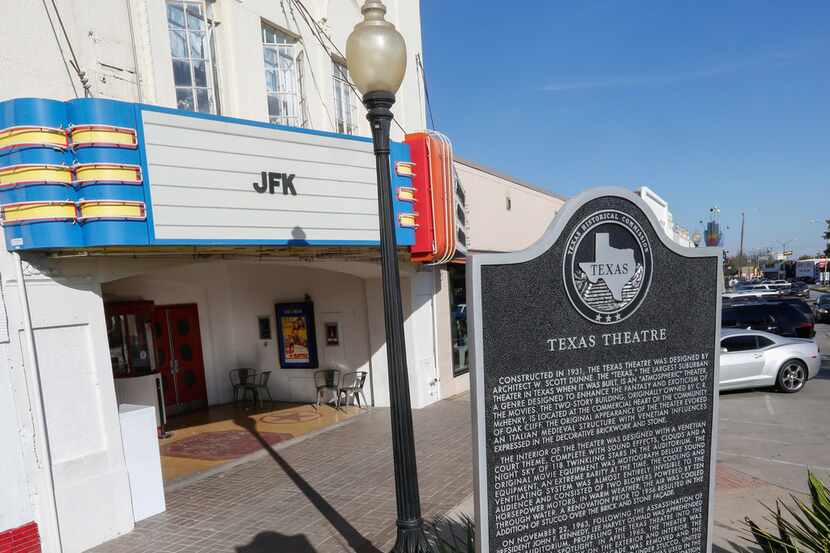 A new Texas Historical Commission marker at the Texas Theatre in the Oak Cliff area of...