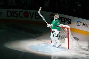 Dallas Stars goaltender Jake Oettinger is seen before Game 5 of an NHL hockey Stanley Cup...