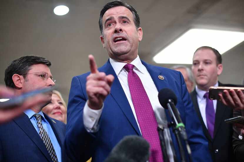 Rep. John Ratcliffe, R-Texas, speaks to the press at the US Capitol on January 27, 2020. On...