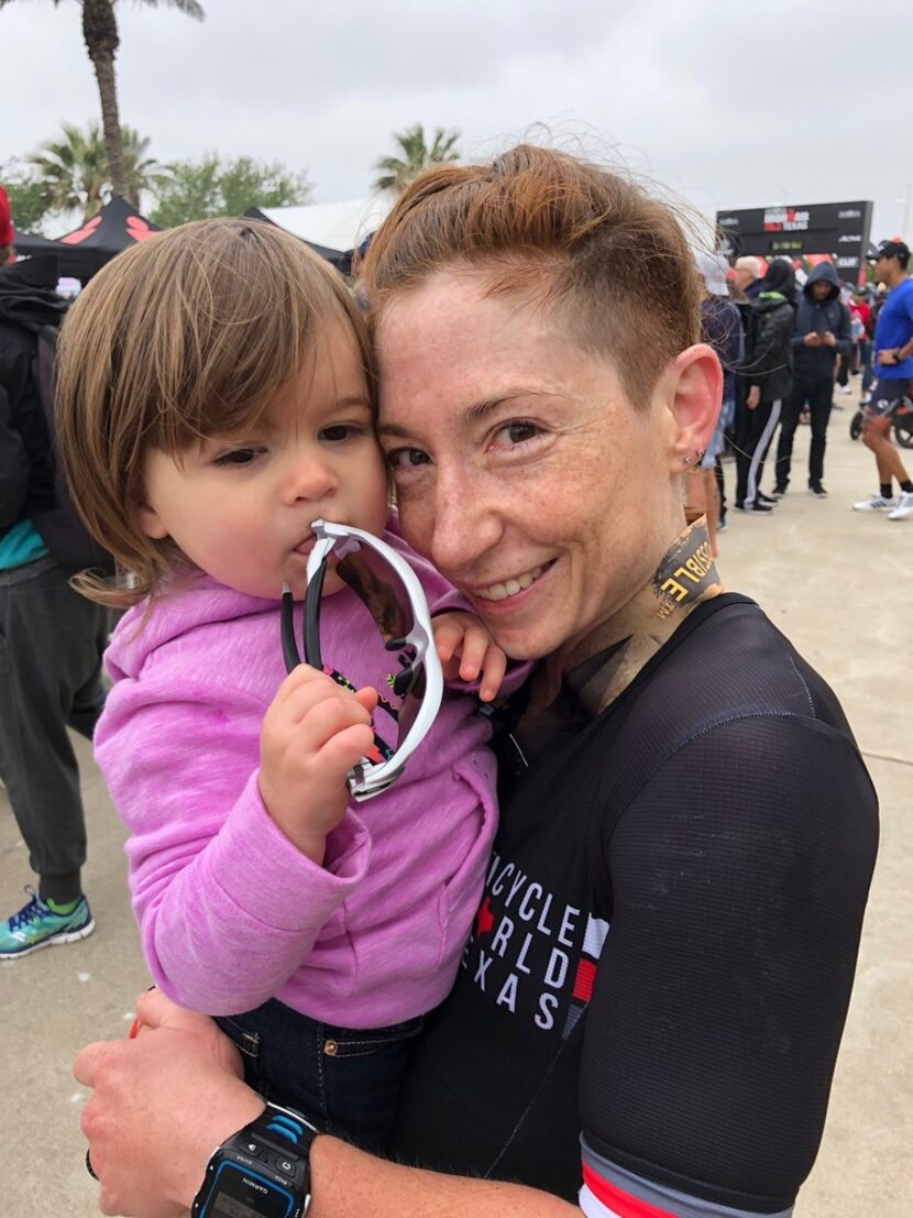 Brandi Grissom Swicegood, an Austin writer, and her daughter, Adaline, at the end of the...