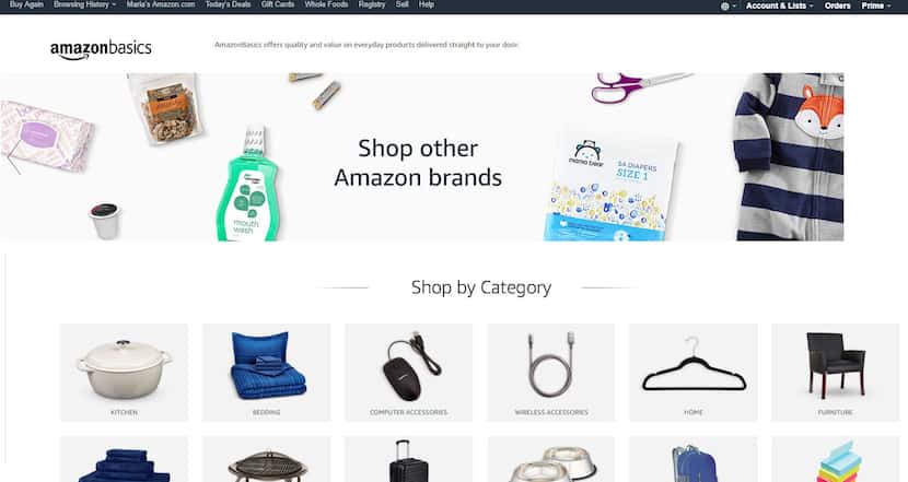 Amazon's own private label brands are sold across several categories.
