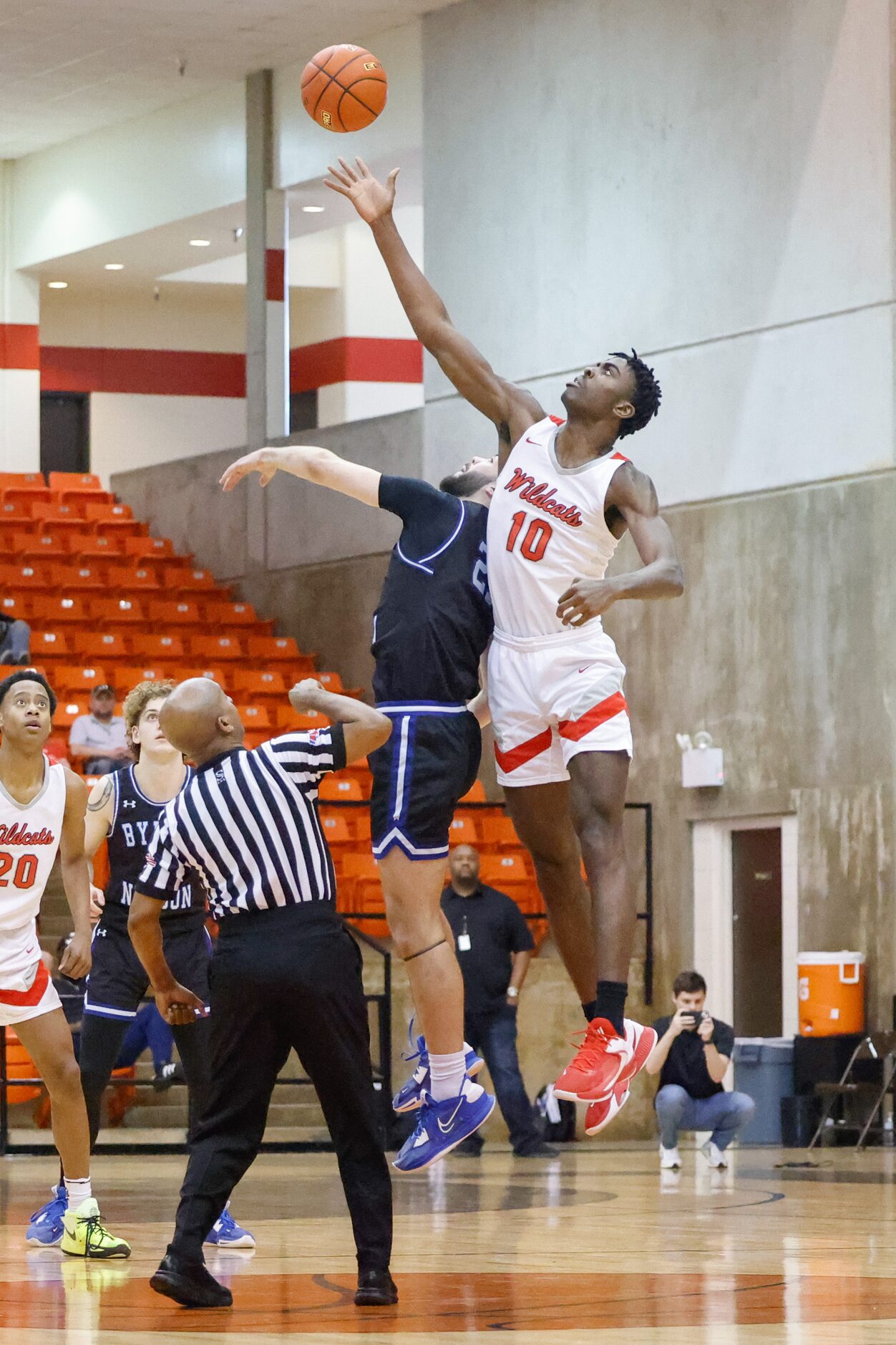 Lake Highlands High School' Samson Aletan (10) takes the first shot against Byron Nelson...