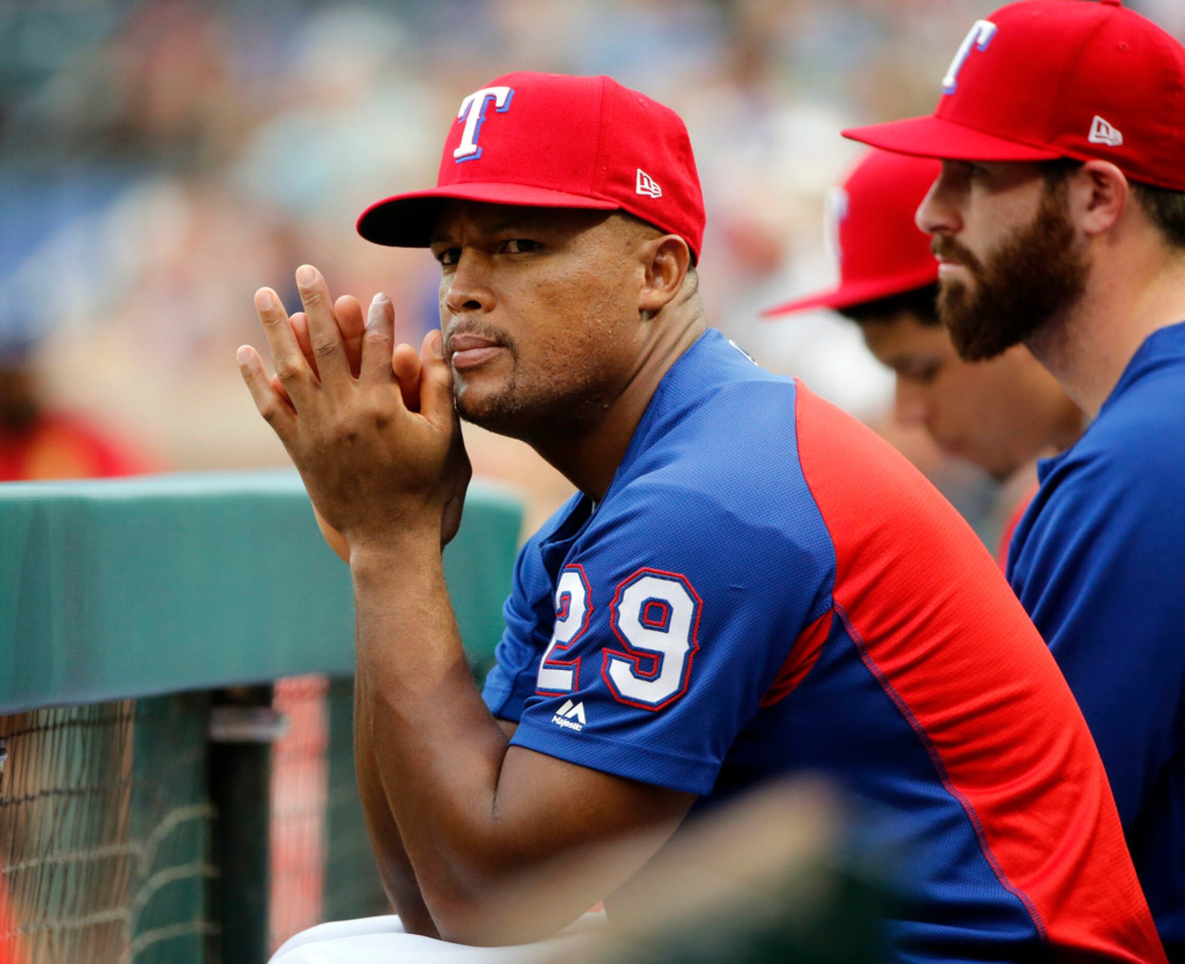 Texas Rangers' Adrian Beltre (29) watches at the team played against the Arizona...