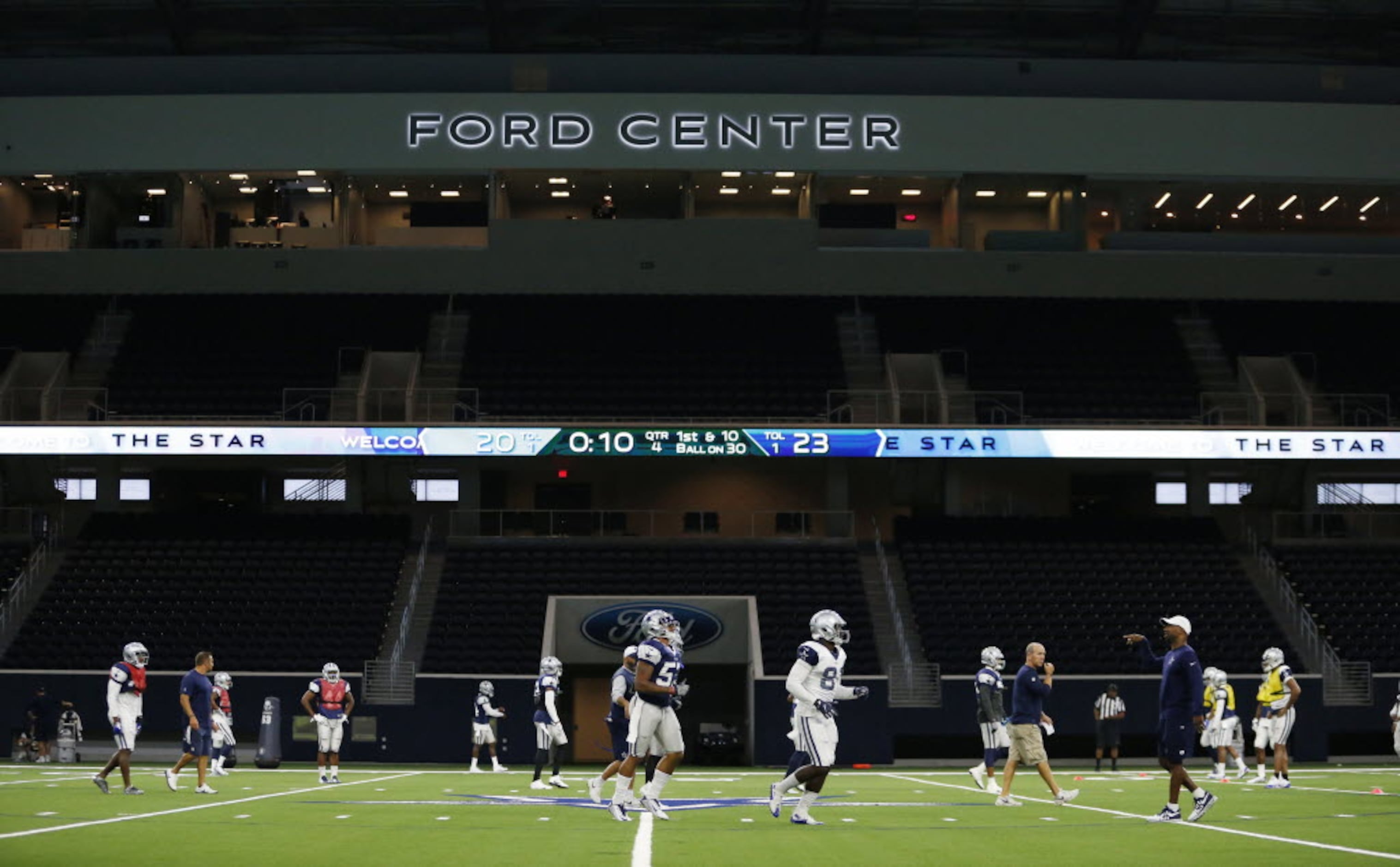 Cowboys practice inside; scoreboards set to remind team of 20-19