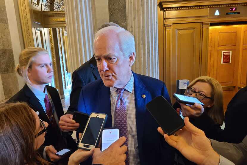 Sen. John Cornyn discusses the Voting Rights Act with reporters at the Senate on June 15,...