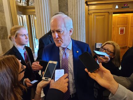 Sen. John Cornyn discusses the Voting Rights Act with reporters at the Senate on June 15,...