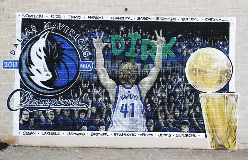 This is a mural Jerod Davies created of the Dallas Mavericks championship season located in...
