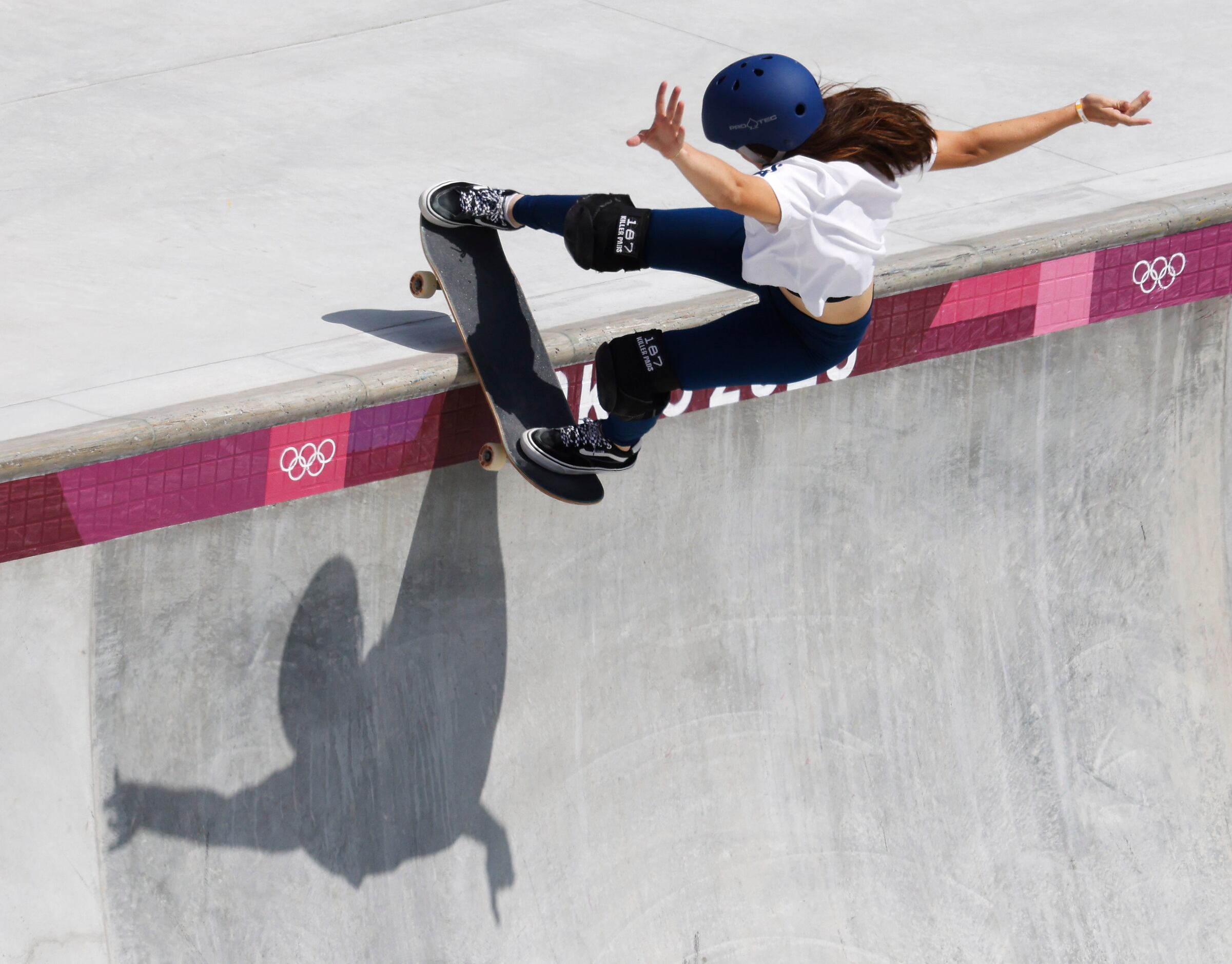 USA’s Brighton Zeuner competes during the women’s skateboarding prelims at the postponed...