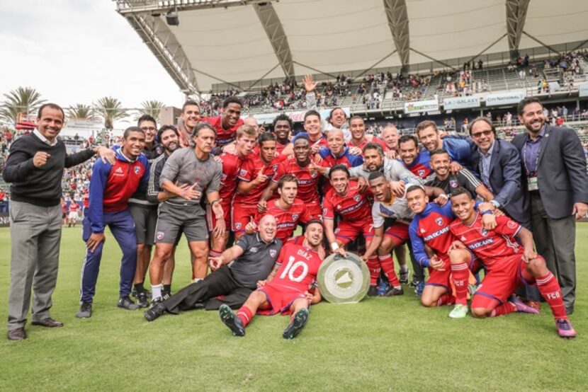 FC Dallas celebrates with the Supporter's Shield