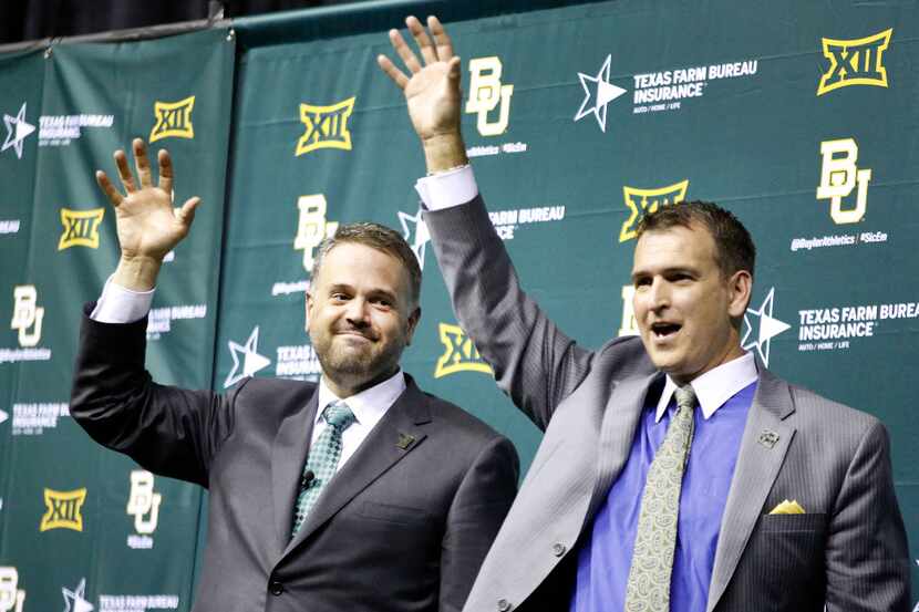 Baylor University introduced its new head football coach Matt Rhule (left) as he and...