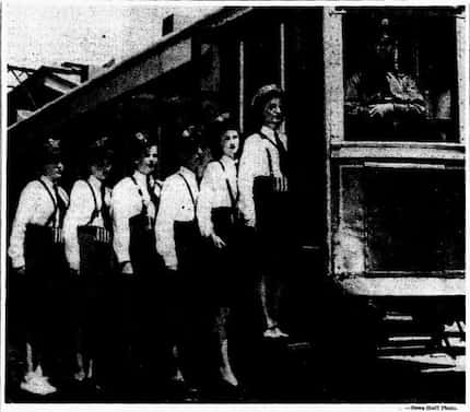 A photo of Dallas’ first motorwomen (from left), Avis Morgan, Elaine Jackson, Ethel Hunt,...