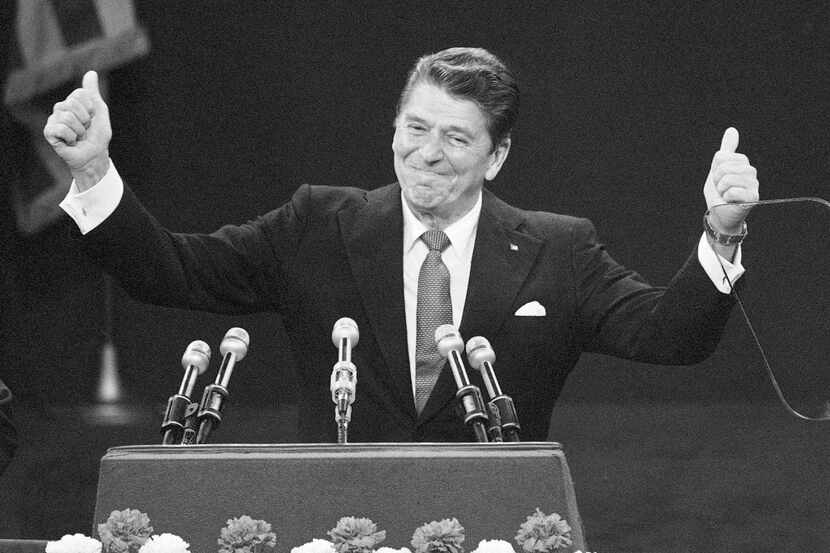 In this July 17, 1980  file photo, Republican presidential candidate Ronald Reagan stands...
