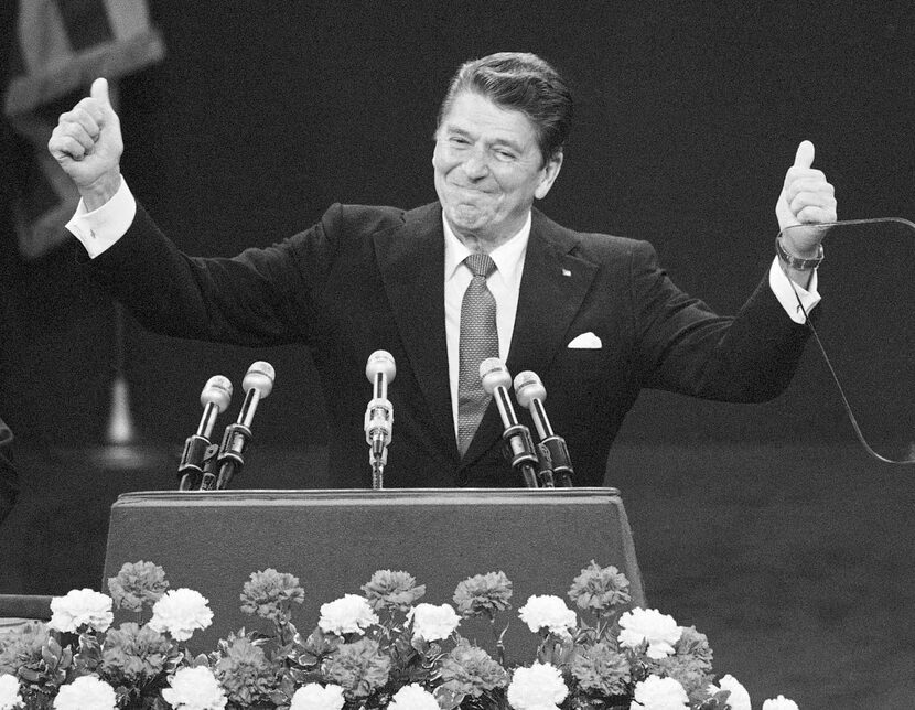 In this July 17, 1980  file photo, Republican presidential candidate Ronald Reagan stands...