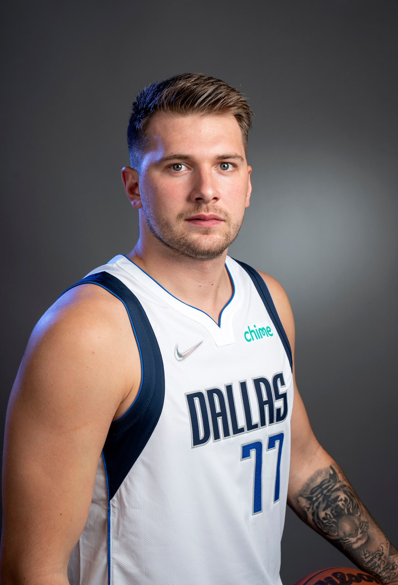 Dallas Mavericks guard Luka Dončić poses for a portrait during the Dallas Mavericks media...