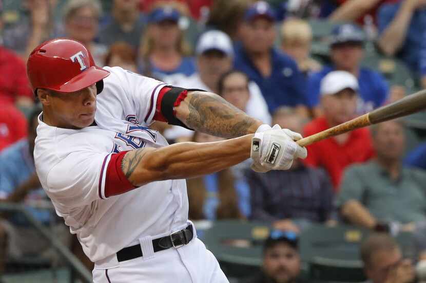 Texas Rangers first baseman Kyle Blanks (88) is pictured during the Los Angeles Dodgers vs....