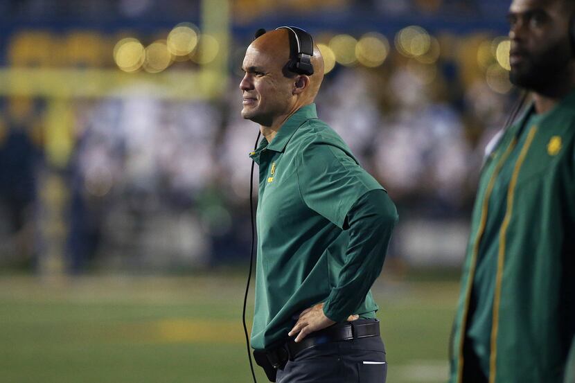 Baylor coach Dave Aranda watches from the sideline during the second half of the team's NCAA...