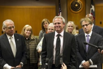  Patricia Cummings, third from left, at a press conference in 2013 with Michael Morton,...