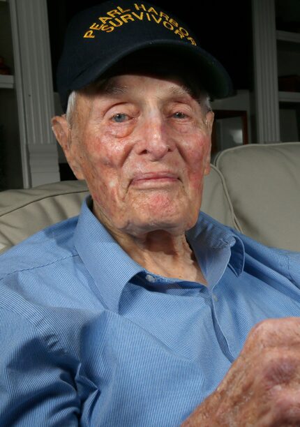 Pear Harbor survivor John E. Lowe at his son's house in Arlington in 2016. 