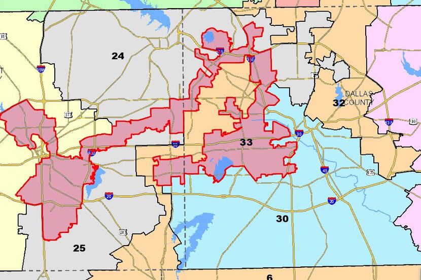 Congressional District 33, represented by Rep. Marc Veasey, D-Fort Worth, under Plan C2135,...