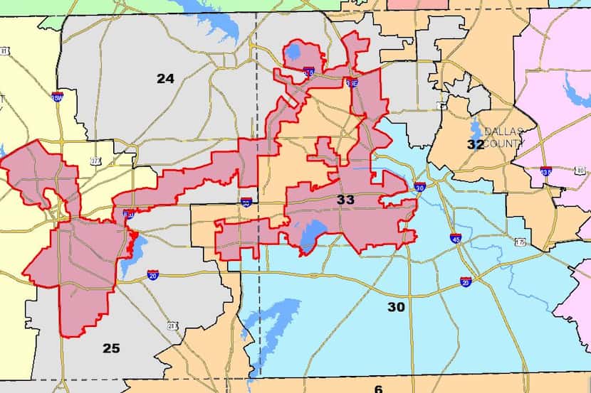 Congressional District 33, represented by Rep. Marc Veasey, D-Fort Worth, under Plan C2135,...