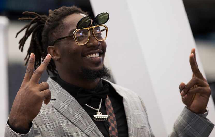 Defensive end Demarcus Lawrence is introduced during the annual Cowboys Kickoff Luncheon at...