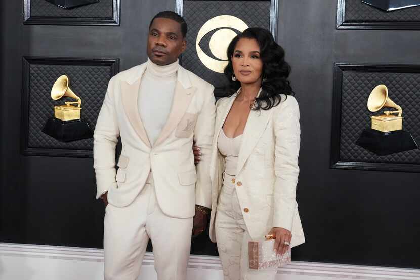 Kirk Franklin, left, and Tammy Collins arrive at the 65th annual Grammy Awards on Sunday,...