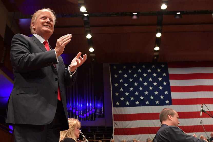 US President Donald Trump arrives to speak during the Celebrate Freedom concert at the John...