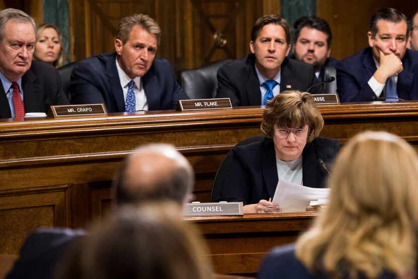 Rachel Mitchell, counsel for Senate Judiciary Committee Republicans, questions Christine...
