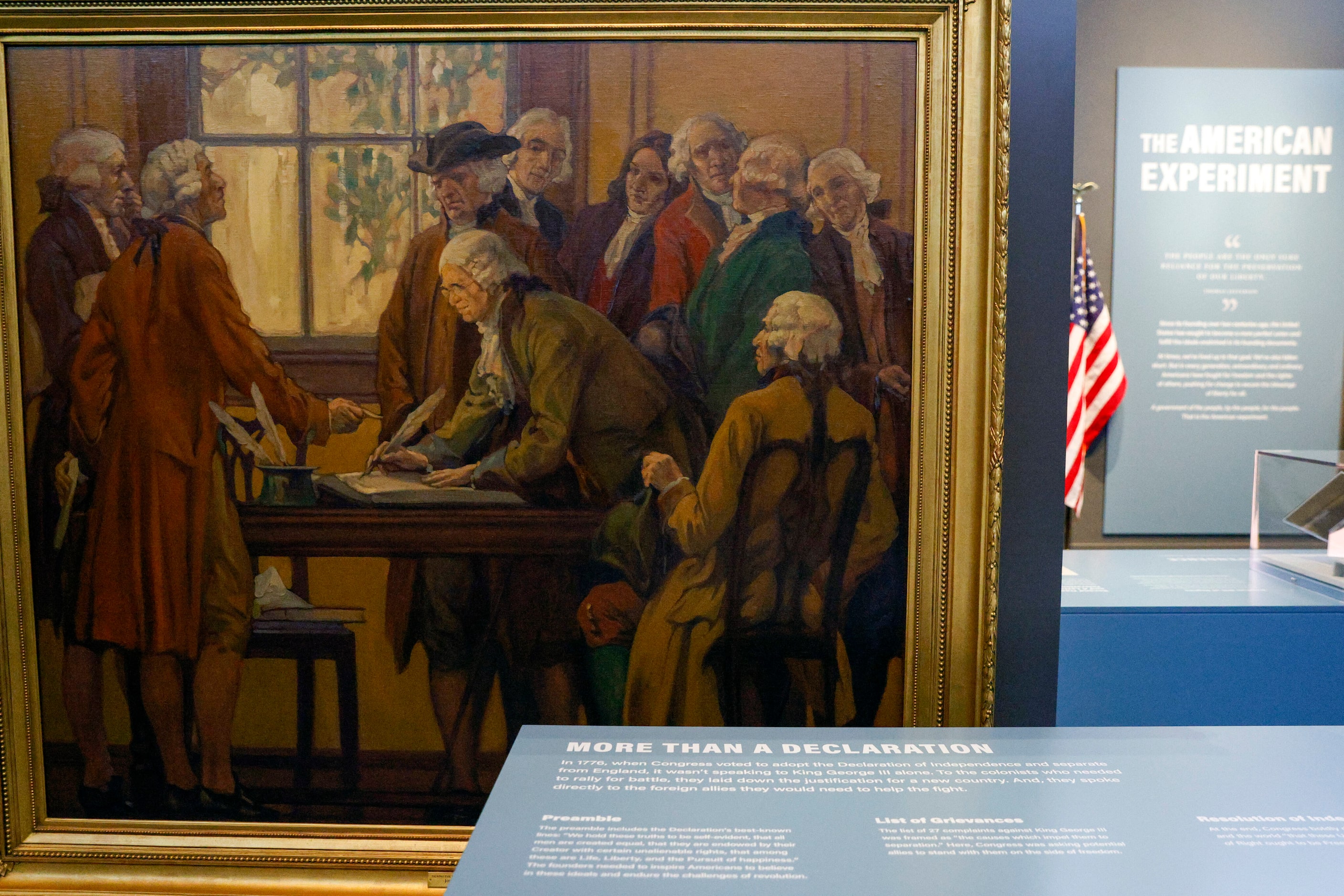 “Signing of The Declaration of Independence” by John Scott Williams from circa 1930 sits on...