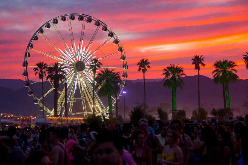 The sun set over the 2018 Coachella music and arts festival in Indio, Calif. The Coachella...