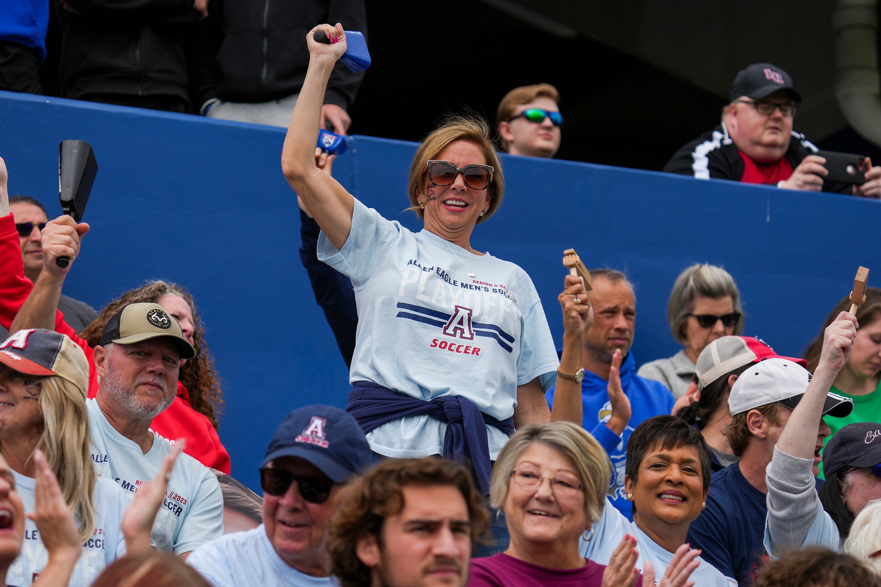 Allen fans cheer their team as they face Lake Highlands in the Class 6A Region I boys soccer...