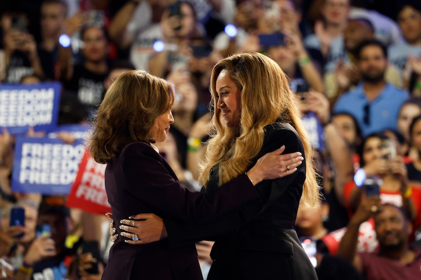 Musical artist Beyonce, right, and Democratic presidential nominee Vice President Kamala...