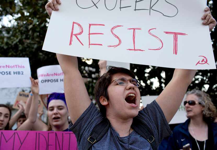 Duke student Sydney Roberts shouted during a protest against House Bill 2 outside of the...