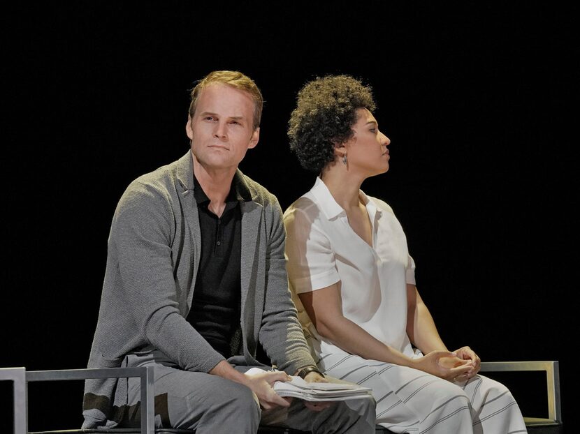 Ryan McKinny (Robert Oppenheimer) and Julia Bullock (Kitty Oppenheimer) in Santa Fe Opera's...