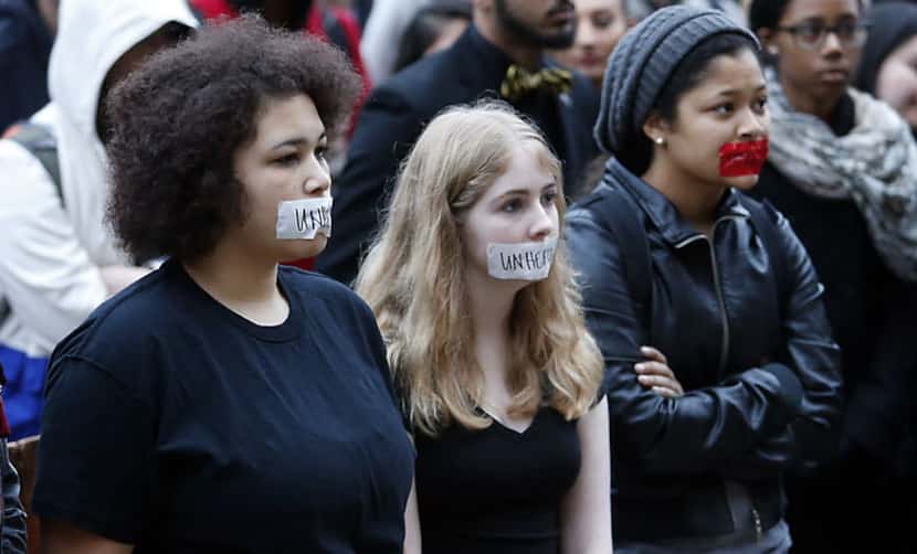 University of Oklahoma students rally Monday in protest of a video that shows members of the...