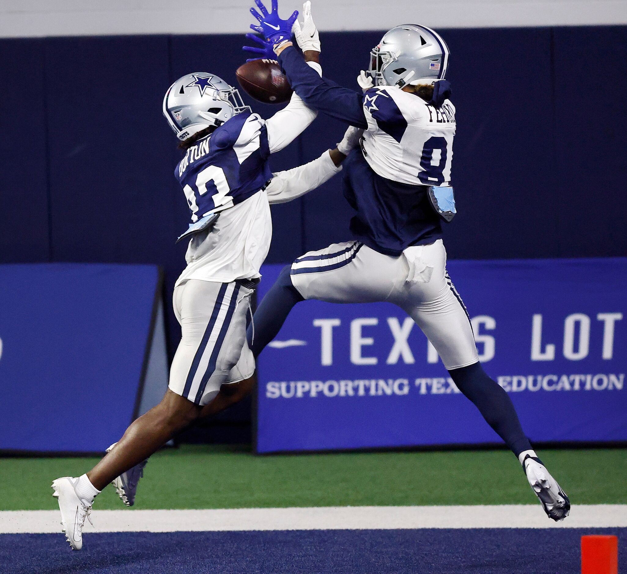 Dallas Cowboys wide receiver Simi Fehoko (81) tries to haul in a touchdown pass as Dallas...