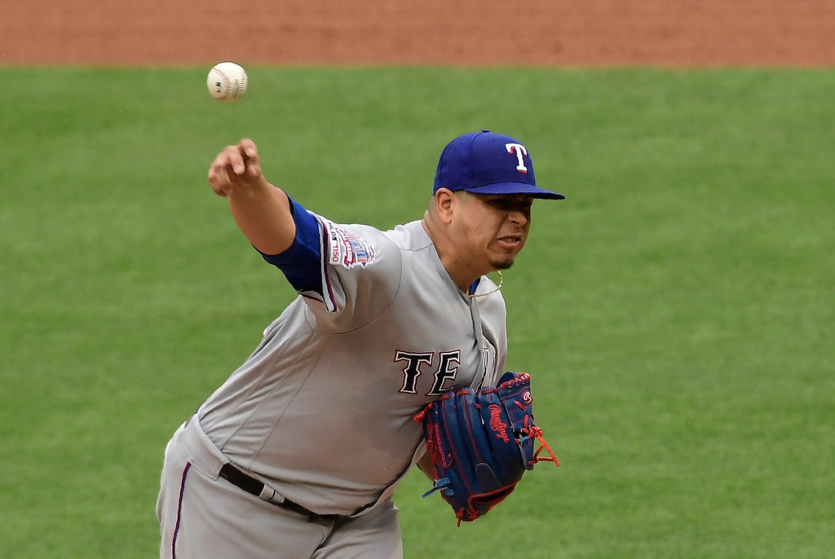 Texas Rangers starting pitcher Ariel Jurado throws to the plate during the fourth inning of...