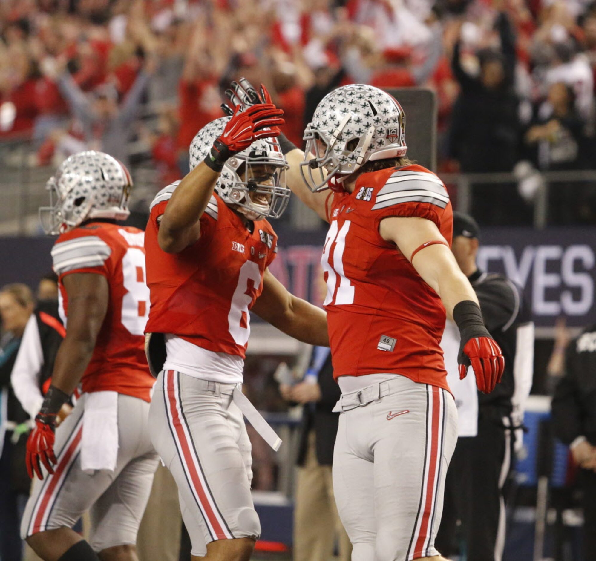 Ohio State Buckeyes wide receiver Evan Spencer (6) and  tight end Nick Vannett (81)...