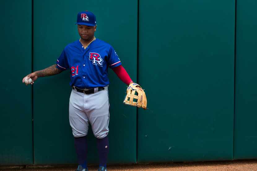 Round Rock Express left fielder Willie Calhoun poses for a portrait at the Oklahoma City...