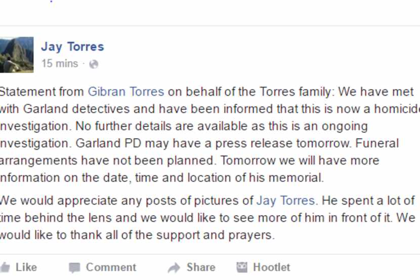  The family posted a statement about Torres on Facebook. (Courtesy of Facebook)