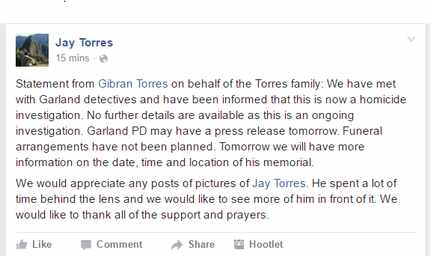  The family posted a statement about Torres on Facebook. (Courtesy of Facebook)