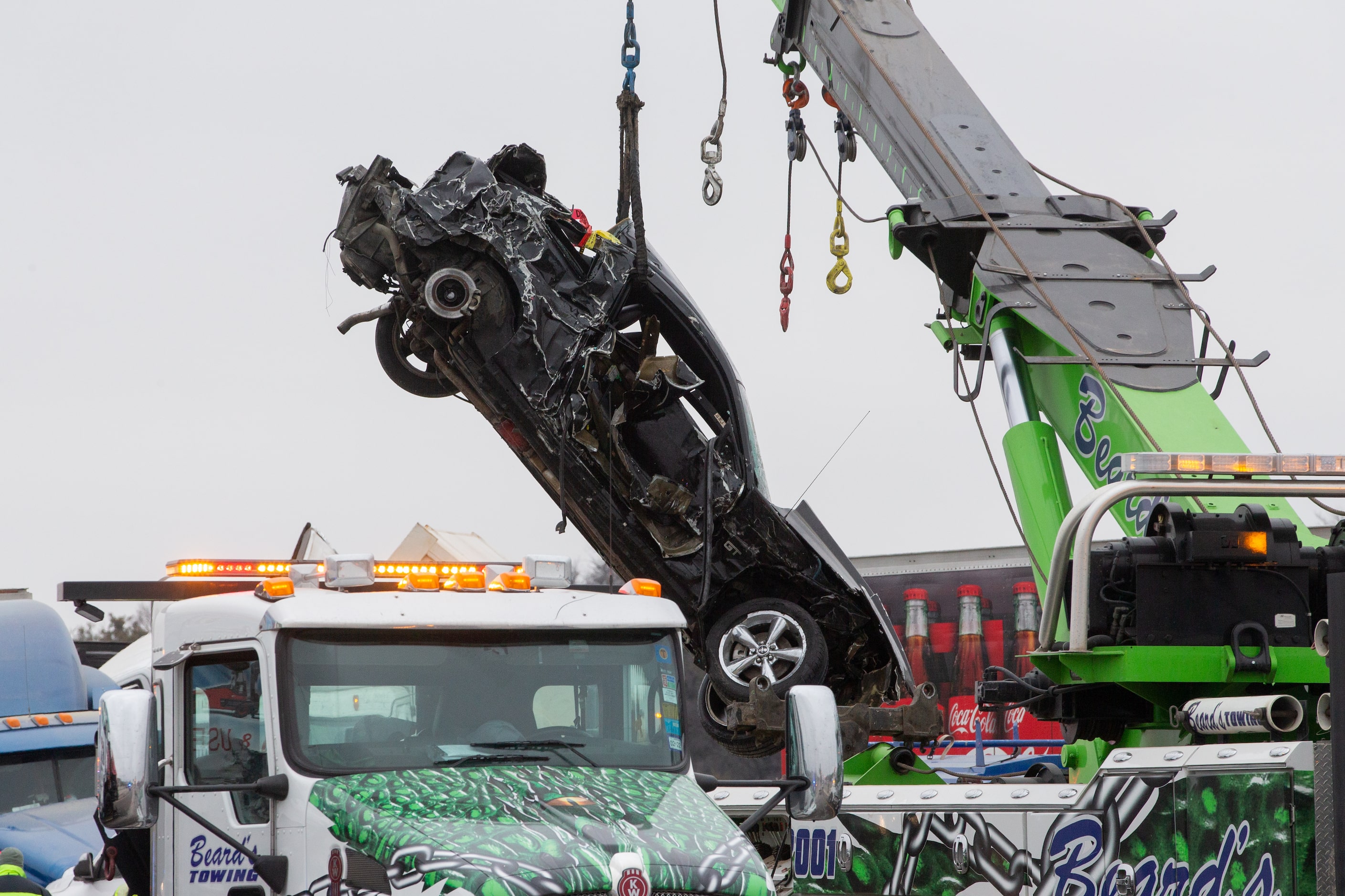 Crews work to clear the mass casualty pile-up on I-35W and Northside Drive in Fort Worth on...